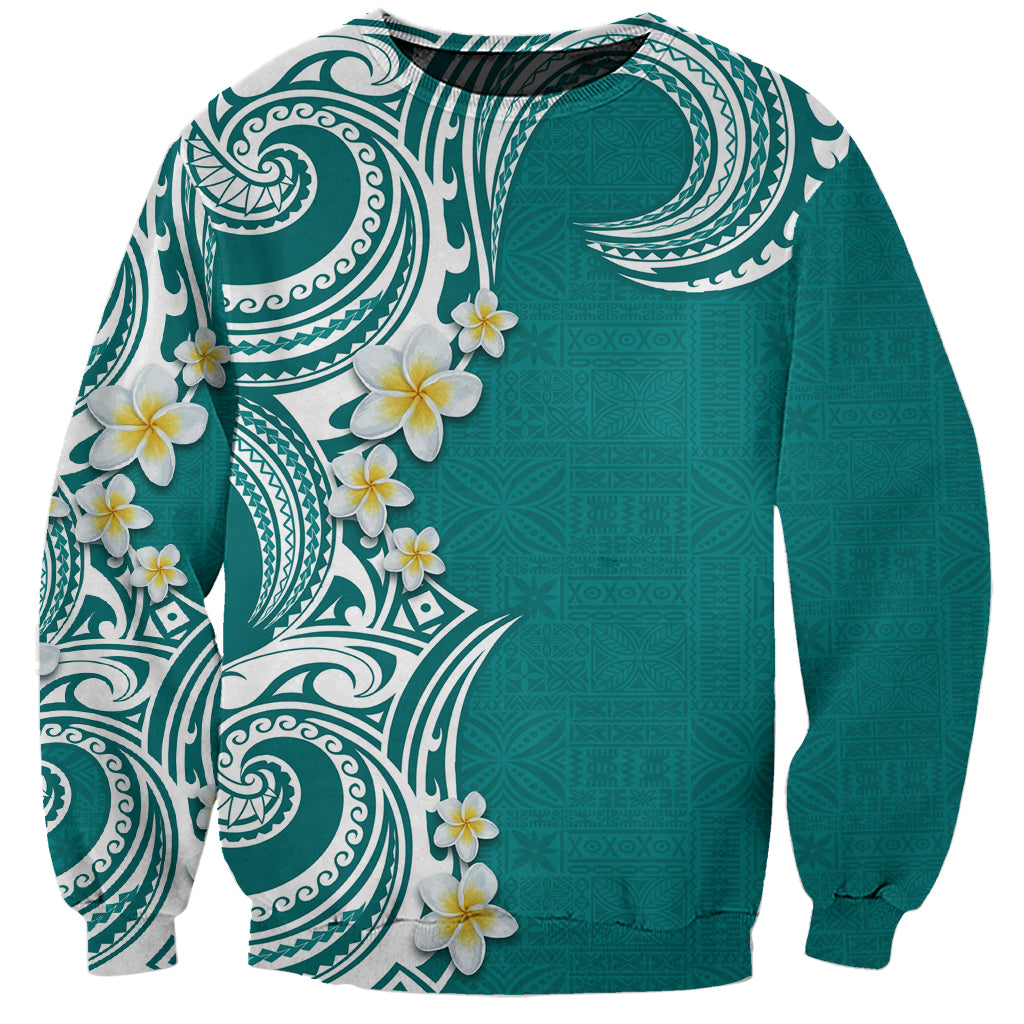 Aloha Polynesian Plumeria Flower Sweatshirt Teal Color LT03 Unisex Teal - Polynesian Pride