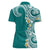 Aloha Polynesian Plumeria Flower Women Polo Shirt Teal Color