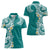 Aloha Polynesian Plumeria Flower Women Polo Shirt Teal Color