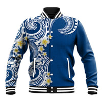 Aloha Polynesian Plumeria Flower Baseball Jacket Blue Color