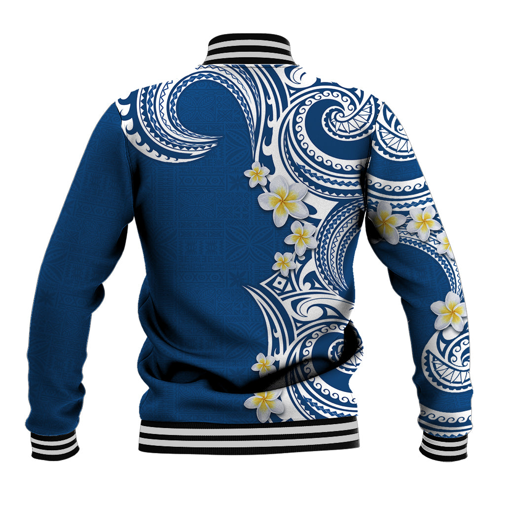 Aloha Polynesian Plumeria Flower Baseball Jacket Blue Color