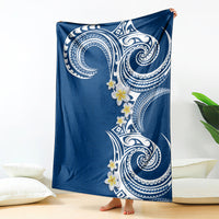 Aloha Polynesian Plumeria Flower Blanket Blue Color