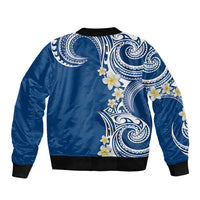 Aloha Polynesian Plumeria Flower Bomber Jacket Blue Color