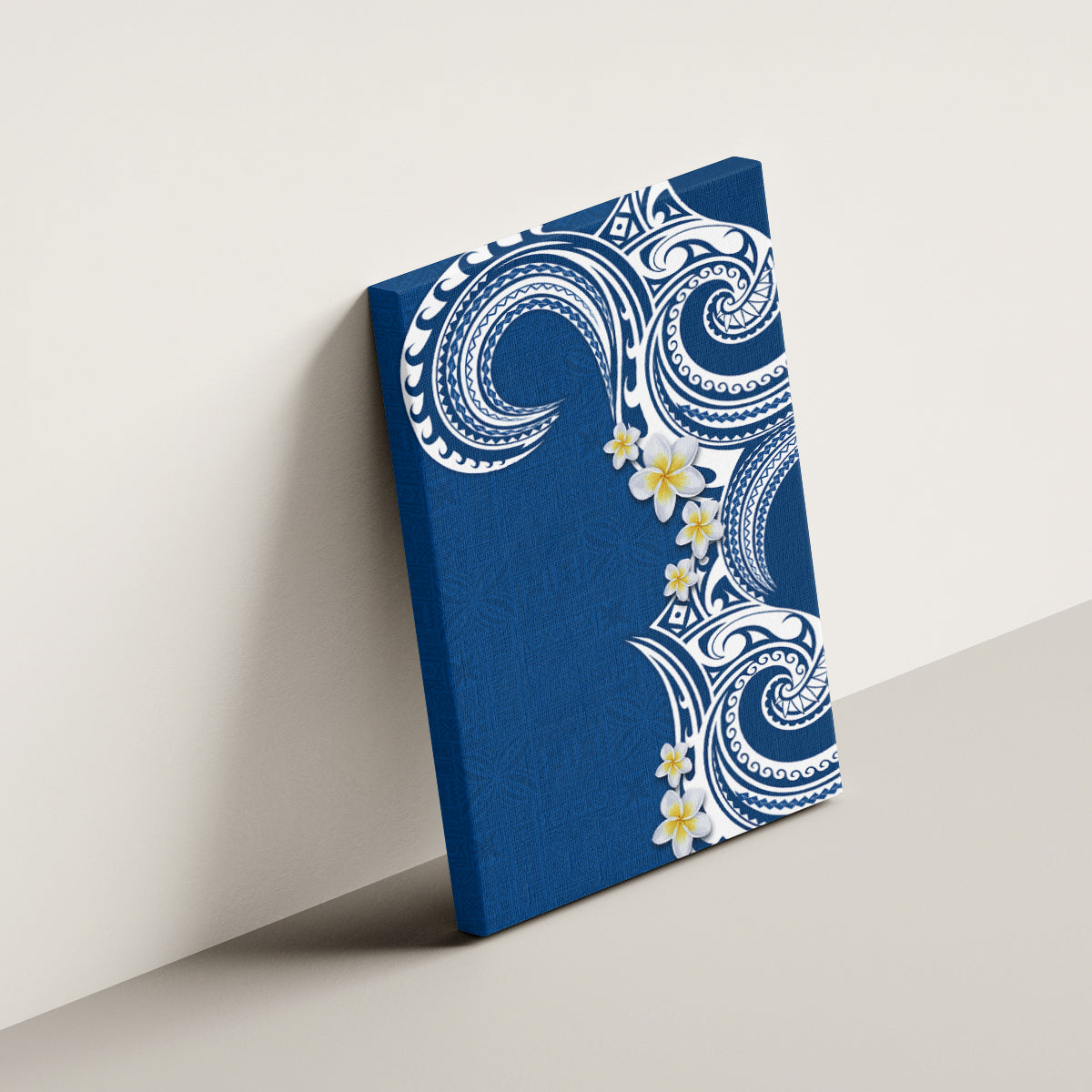 Aloha Polynesian Plumeria Flower Canvas Wall Art Blue Color