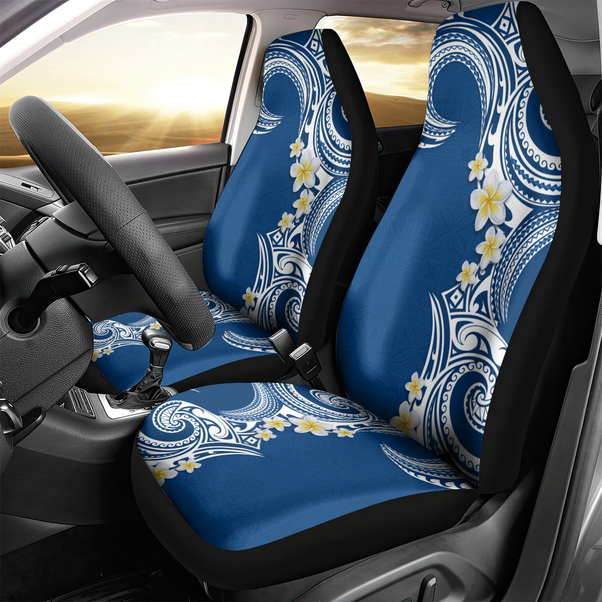 Aloha Polynesian Plumeria Flower Car Seat Cover Blue Color