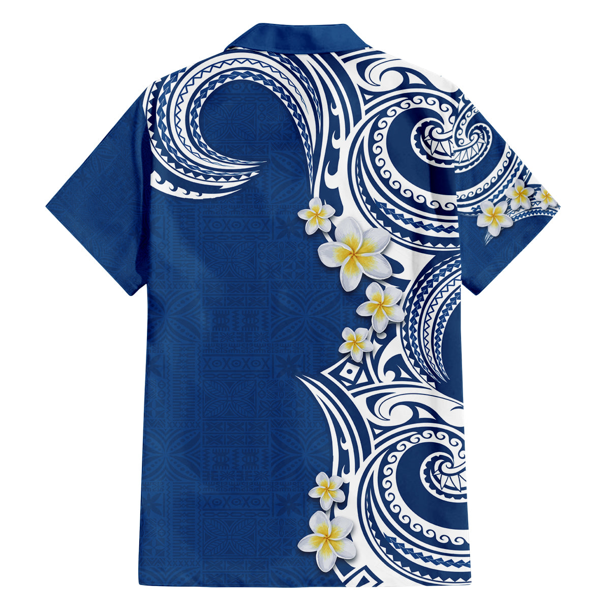 Aloha Polynesian Plumeria Flower Family Matching Puletasi and Hawaiian Shirt Blue Color