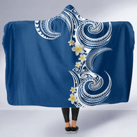 Aloha Polynesian Plumeria Flower Hooded Blanket Blue Color