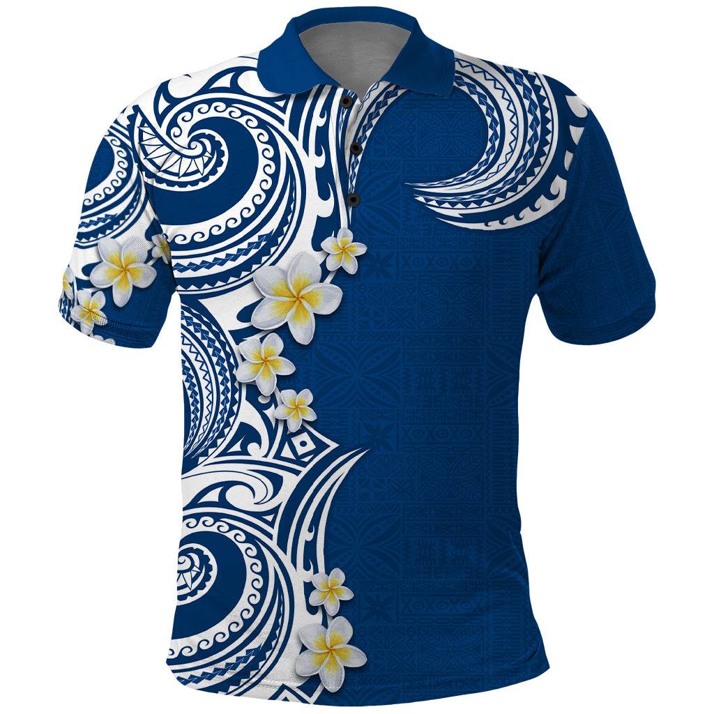 Aloha Polynesian Plumeria Flower Polo Shirt Blue Color