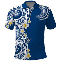 Aloha Polynesian Plumeria Flower Polo Shirt Blue Color