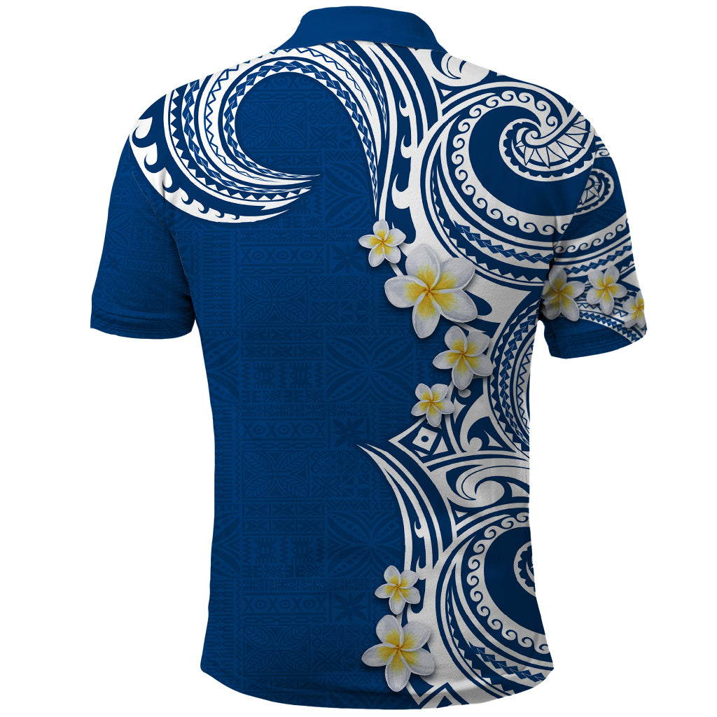 Aloha Polynesian Plumeria Flower Polo Shirt Blue Color