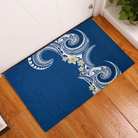 Aloha Polynesian Plumeria Flower Rubber Doormat Blue Color