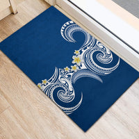 Aloha Polynesian Plumeria Flower Rubber Doormat Blue Color