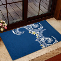 Aloha Polynesian Plumeria Flower Rubber Doormat Blue Color