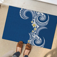 Aloha Polynesian Plumeria Flower Rubber Doormat Blue Color