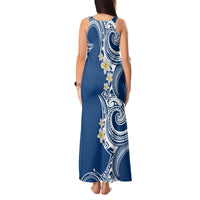 Aloha Polynesian Plumeria Flower Tank Maxi Dress Blue Color