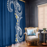 Aloha Polynesian Plumeria Flower Window Curtain Blue Color