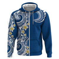 Aloha Polynesian Plumeria Flower Zip Hoodie Blue Color
