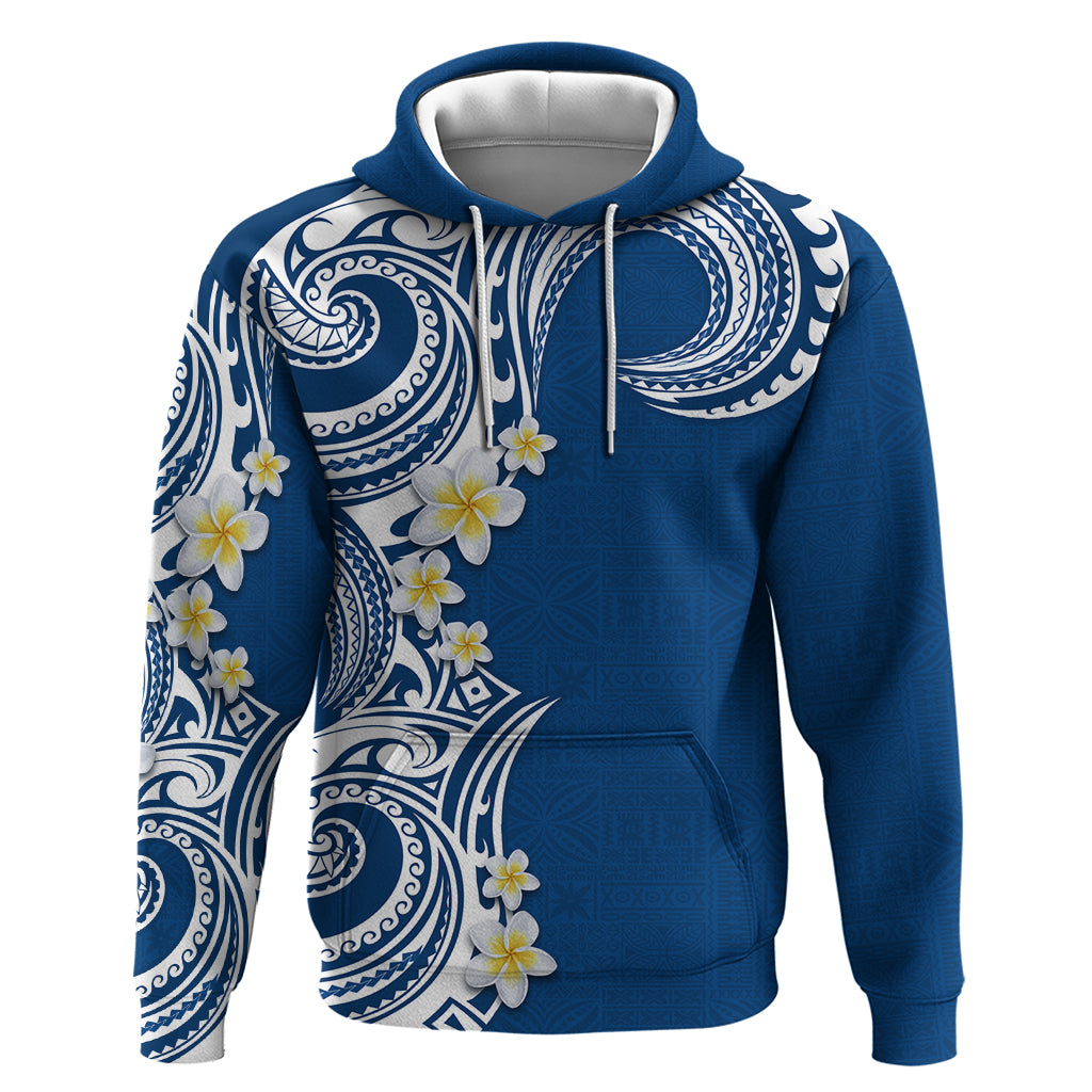 Aloha Polynesian Plumeria Flower Zip Hoodie Blue Color