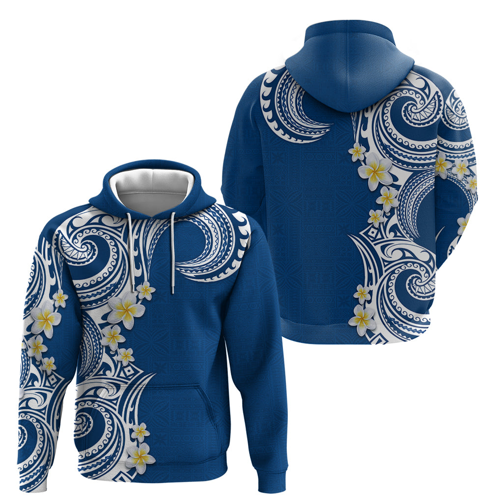 Aloha Polynesian Plumeria Flower Zip Hoodie Blue Color