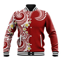 Aloha Polynesian Plumeria Flower Baseball Jacket Red Color