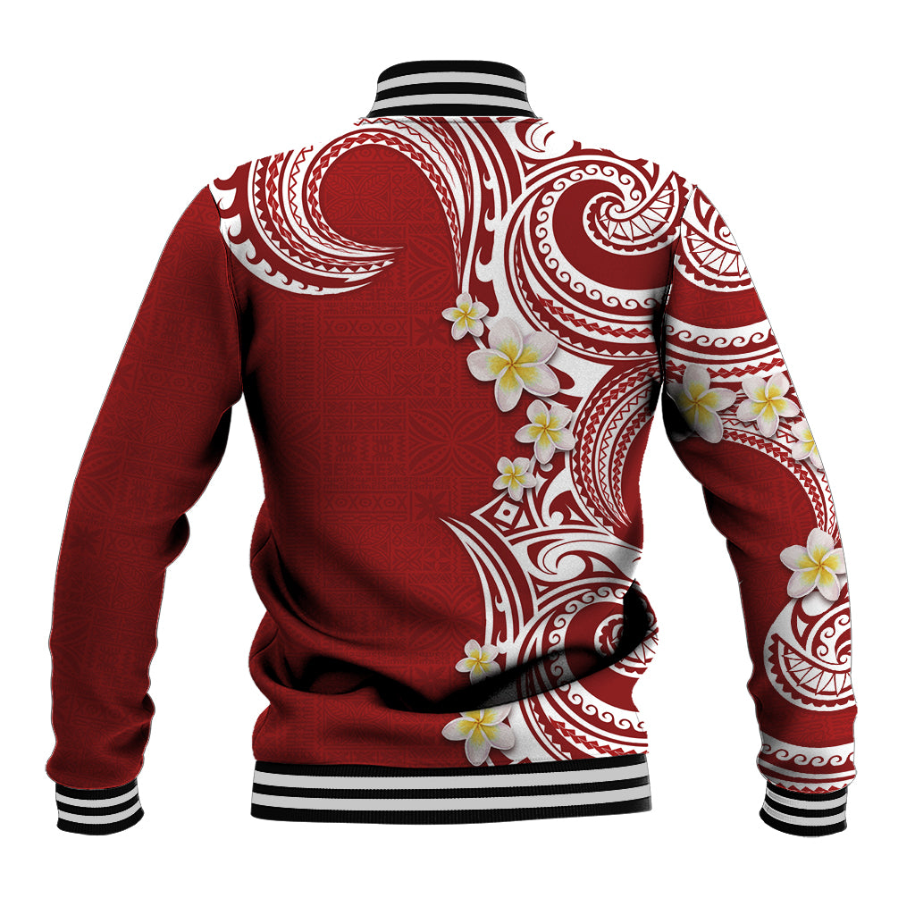 Aloha Polynesian Plumeria Flower Baseball Jacket Red Color