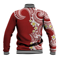 Aloha Polynesian Plumeria Flower Baseball Jacket Red Color