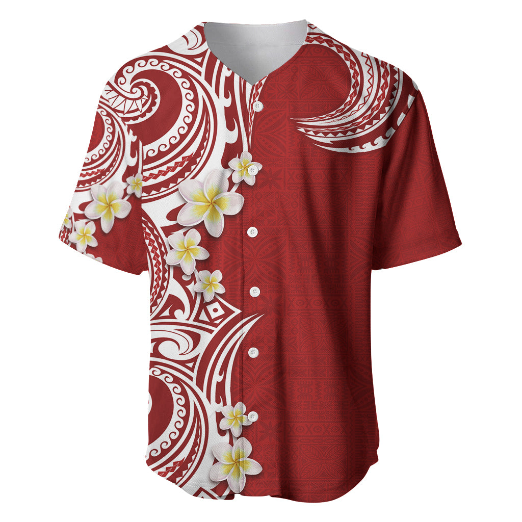 Aloha Polynesian Plumeria Flower Baseball Jersey Red Color LT03 Red - Polynesian Pride