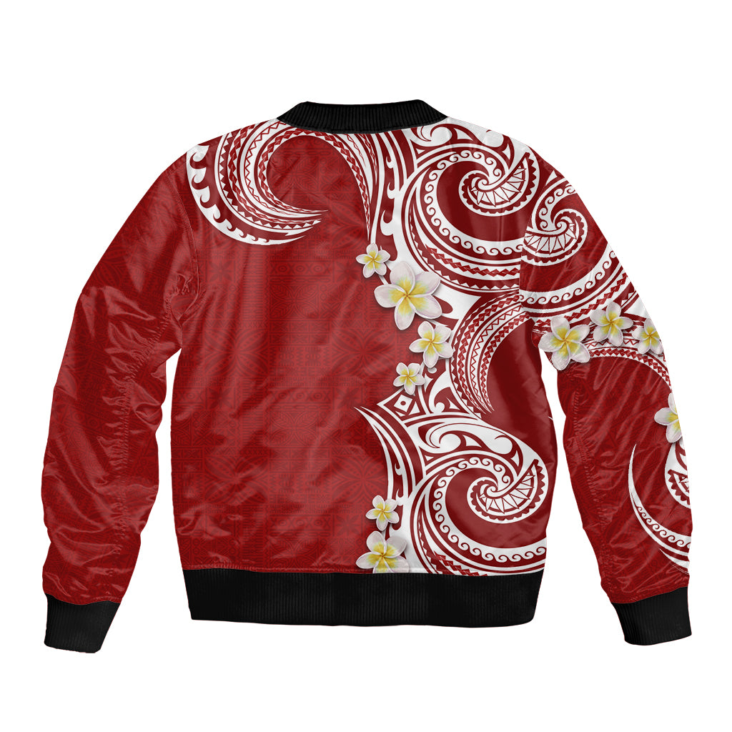 Aloha Polynesian Plumeria Flower Bomber Jacket Red Color