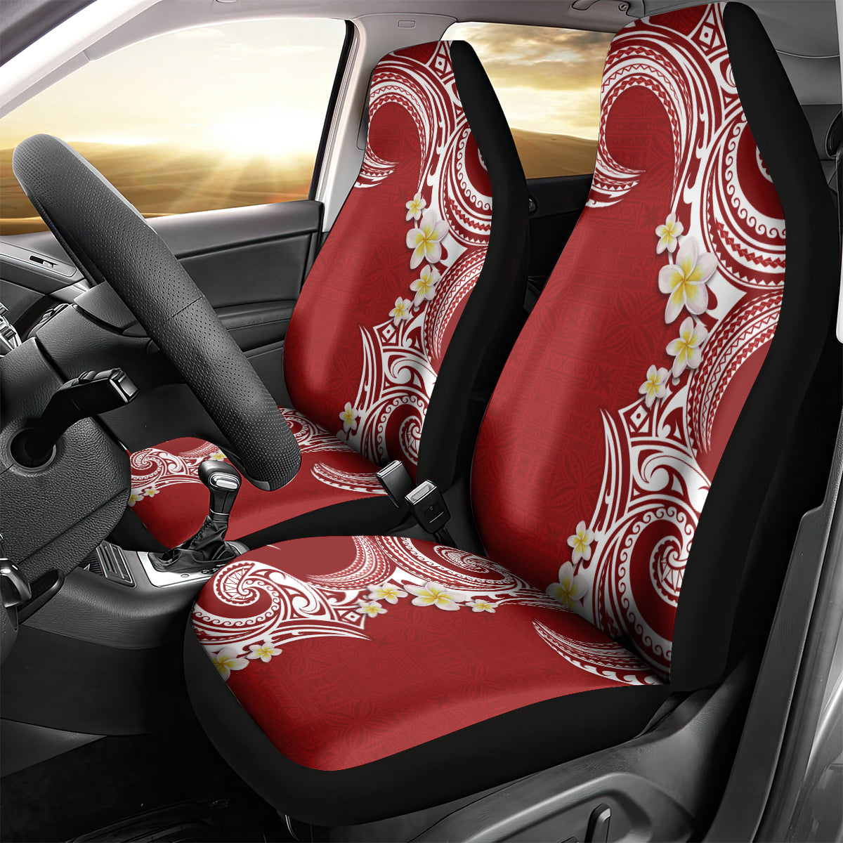 Aloha Polynesian Plumeria Flower Car Seat Cover Red Color