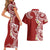 Aloha Polynesian Plumeria Flower Couples Matching Short Sleeve Bodycon Dress and Hawaiian Shirt Red Color