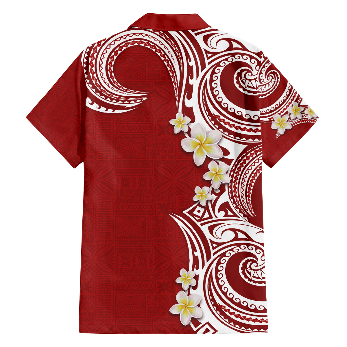 Aloha Polynesian Plumeria Flower Family Matching Tank Maxi Dress and Hawaiian Shirt Red Color