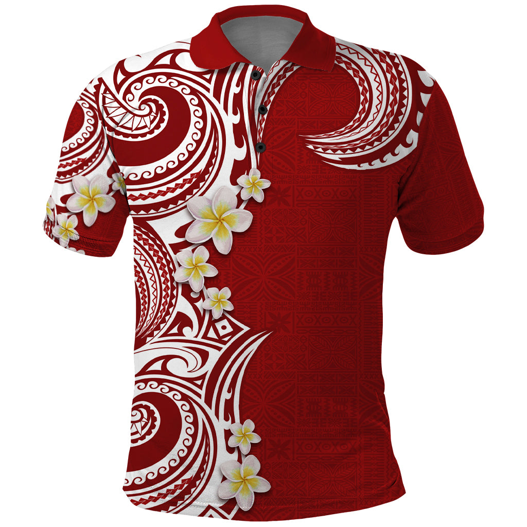 Aloha Polynesian Plumeria Flower Polo Shirt Red Color