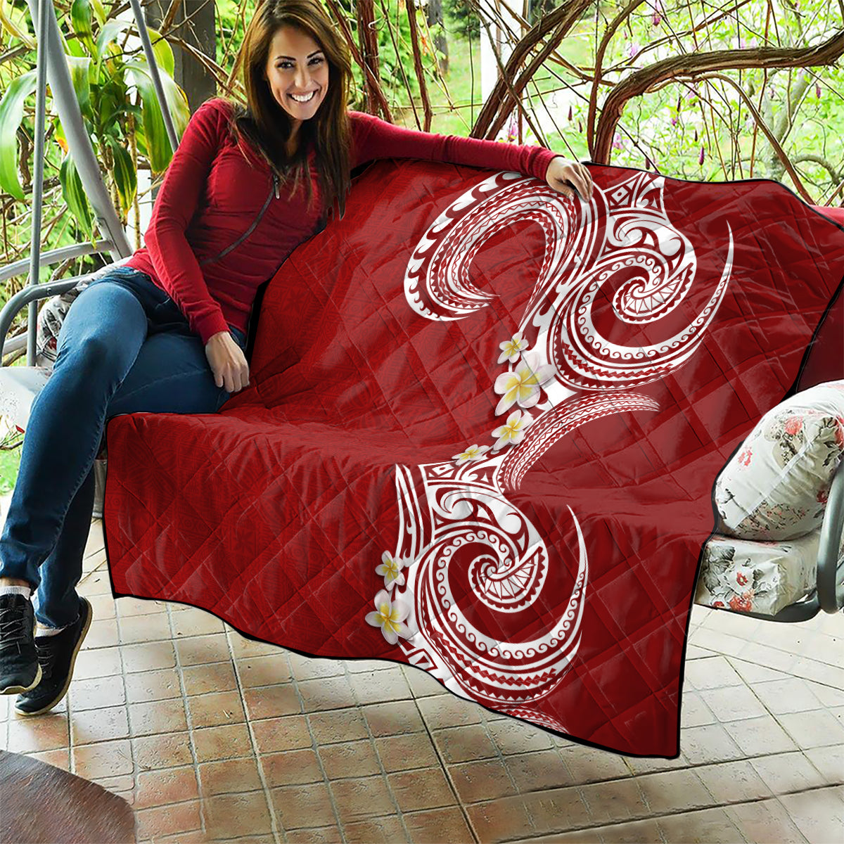 Aloha Polynesian Plumeria Flower Quilt Red Color LT03 - Polynesian Pride