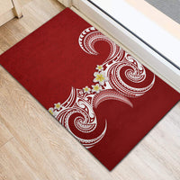 Aloha Polynesian Plumeria Flower Rubber Doormat Red Color