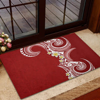Aloha Polynesian Plumeria Flower Rubber Doormat Red Color