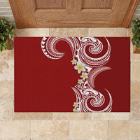 Aloha Polynesian Plumeria Flower Rubber Doormat Red Color
