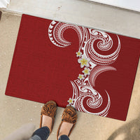 Aloha Polynesian Plumeria Flower Rubber Doormat Red Color