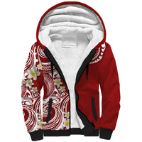 Aloha Polynesian Plumeria Flower Sherpa Hoodie Red Color