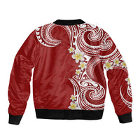 Aloha Polynesian Plumeria Flower Sleeve Zip Bomber Jacket Red Color