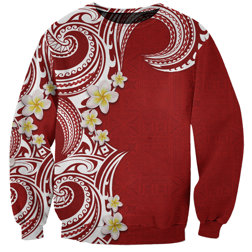 Aloha Polynesian Plumeria Flower Sweatshirt Red Color