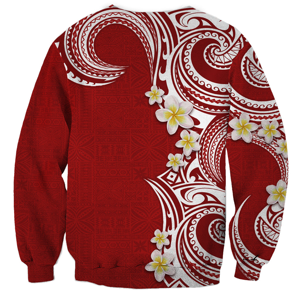 Aloha Polynesian Plumeria Flower Sweatshirt Red Color