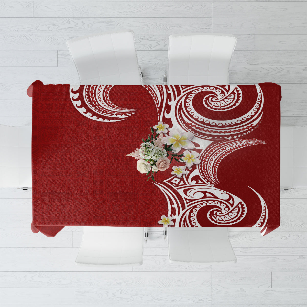 Aloha Polynesian Plumeria Flower Tablecloth Red Color LT03 Red - Polynesian Pride