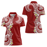 Aloha Polynesian Plumeria Flower Women Polo Shirt Red Color