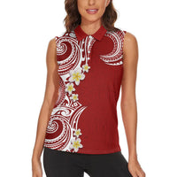 Aloha Polynesian Plumeria Flower Women Sleeveless Polo Shirt Red Color LT03 - Polynesian Pride