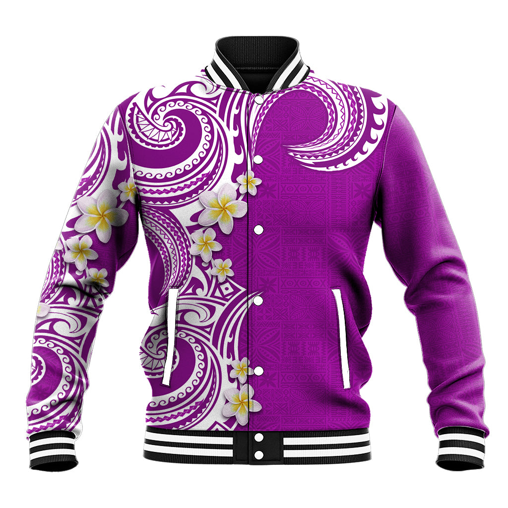 Aloha Polynesian Plumeria Flower Baseball Jacket Purple Color LT03 Unisex Purple - Polynesian Pride