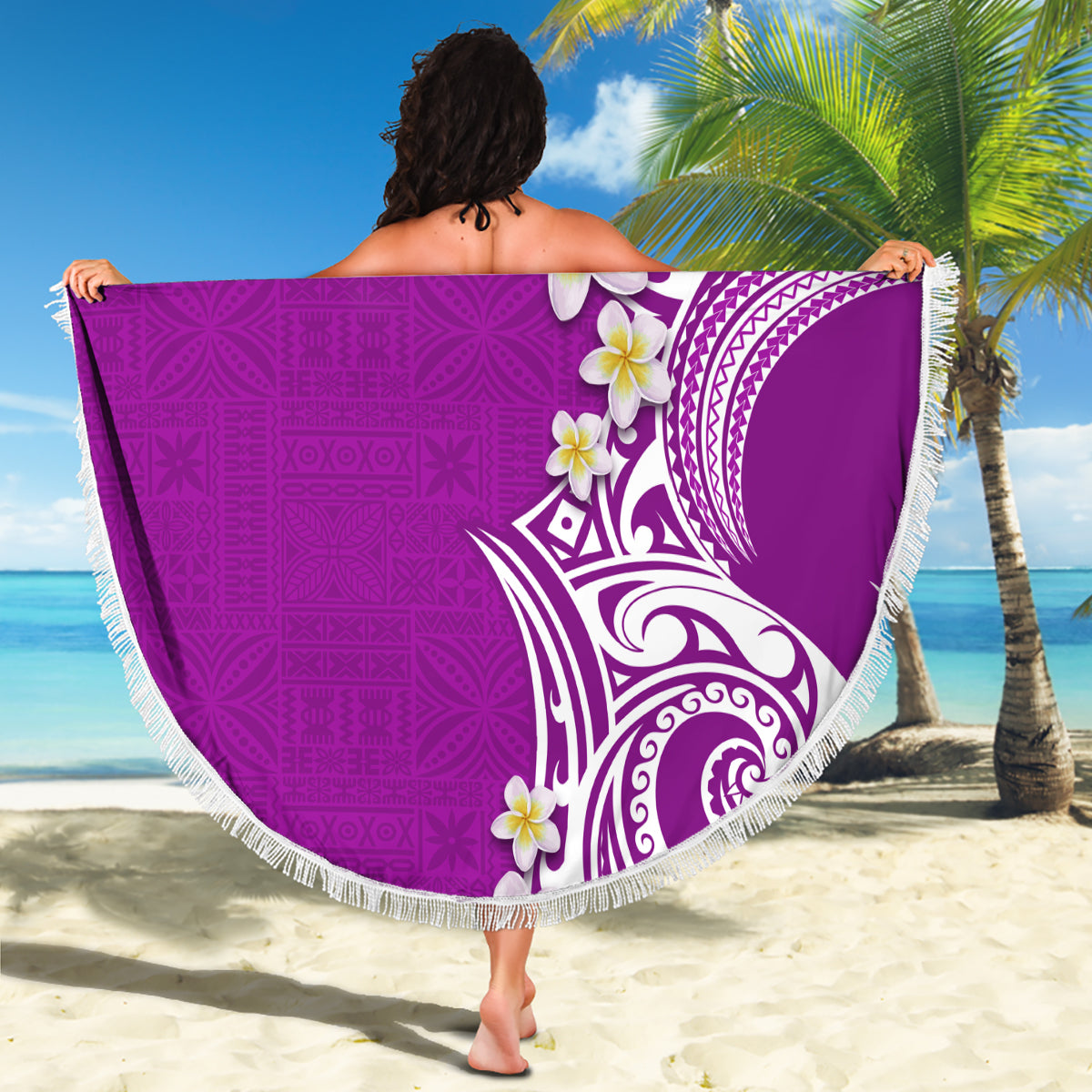 Aloha Polynesian Plumeria Flower Beach Blanket Purple Color LT03 - Polynesian Pride