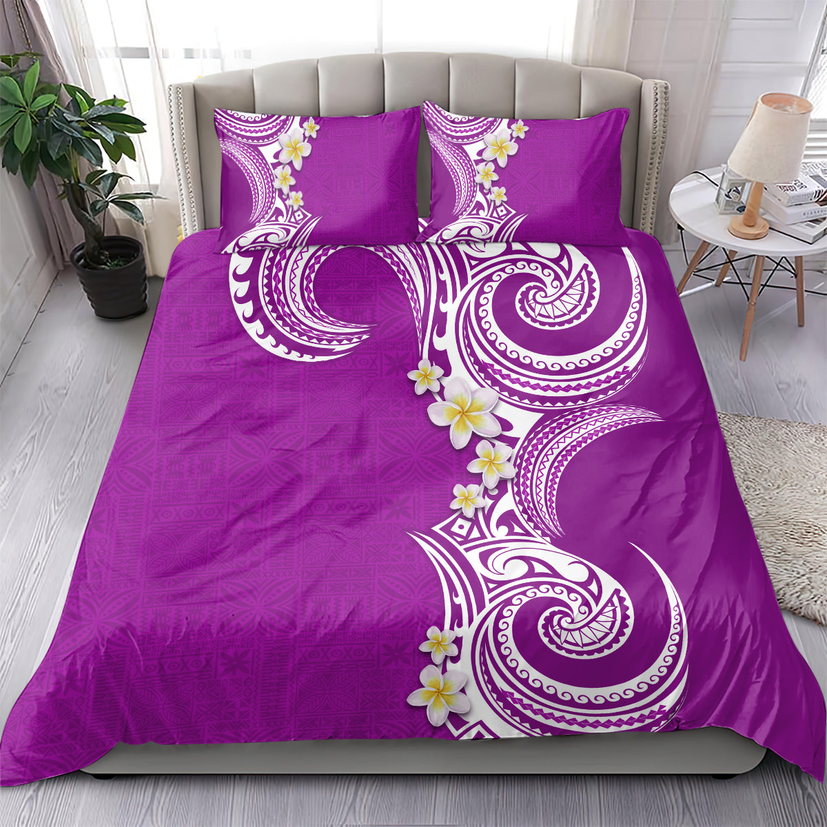 Aloha Polynesian Plumeria Flower Bedding Set Purple Color