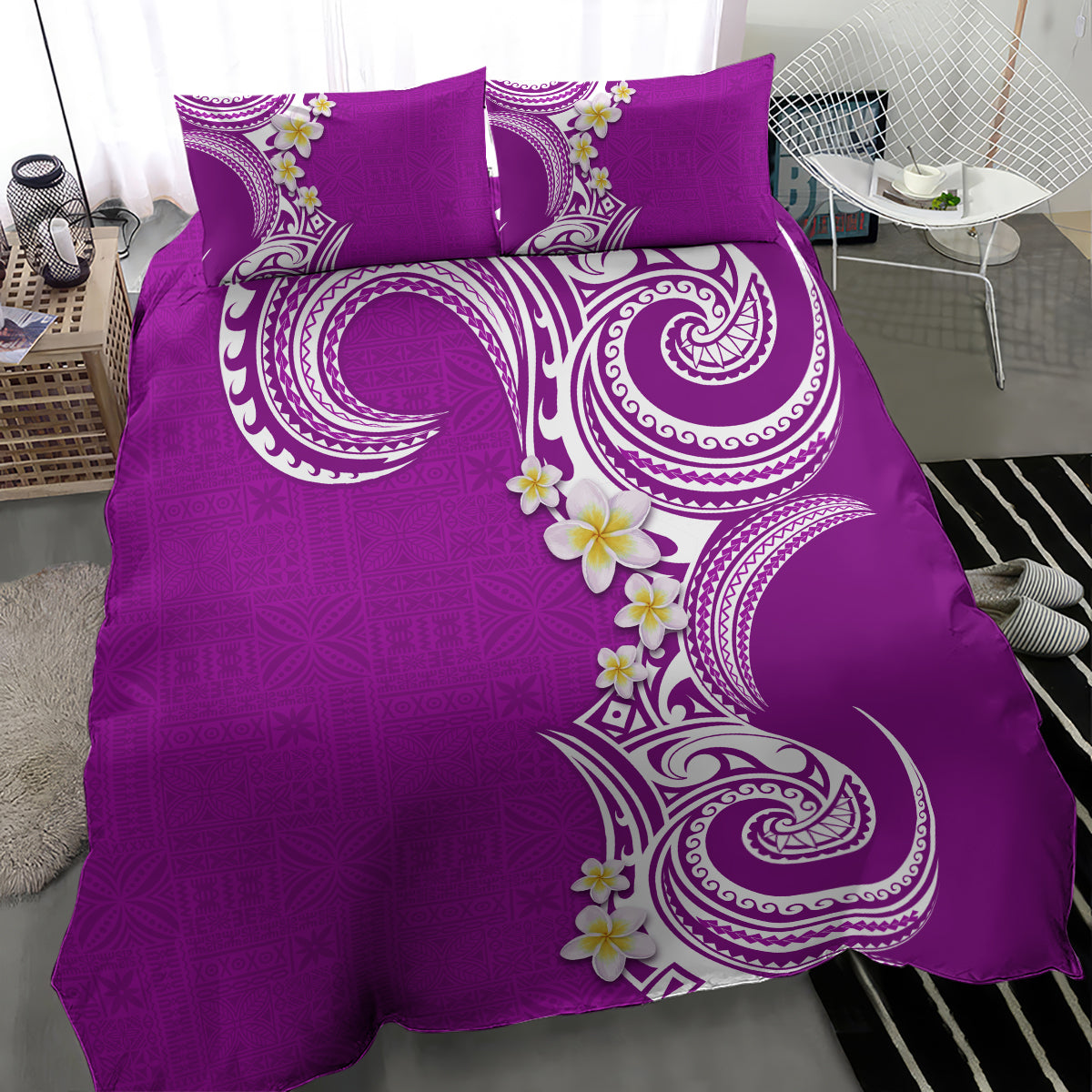 Aloha Polynesian Plumeria Flower Bedding Set Purple Color