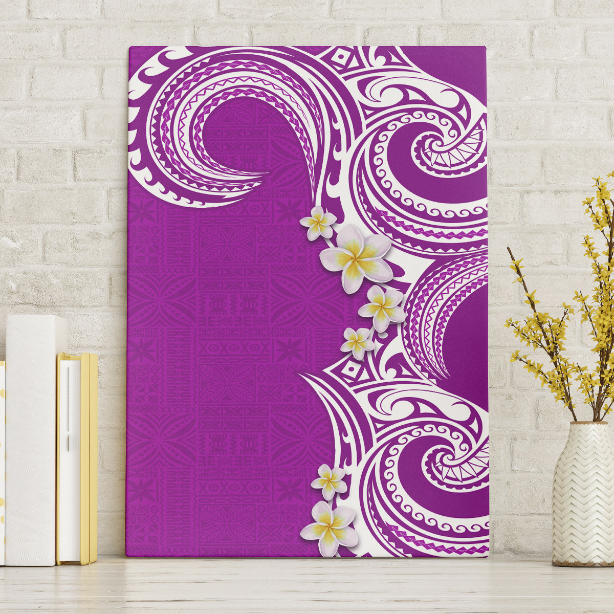 Aloha Polynesian Plumeria Flower Canvas Wall Art Purple Color