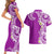 Aloha Polynesian Plumeria Flower Couples Matching Short Sleeve Bodycon Dress and Hawaiian Shirt Purple Color